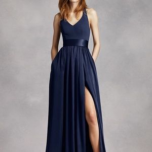 Vera Wang V Neck Halter Gown with Sash